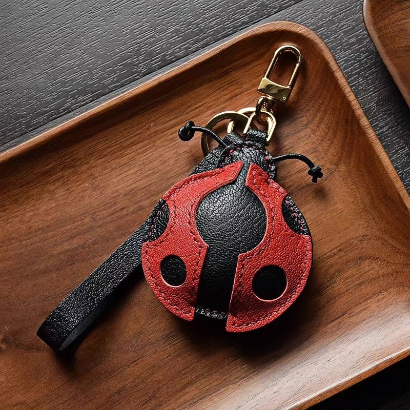 Handcrafted Ladybug Leather Bag Charm – Creative Design, French Full-Grain Lambskin, Keychain or Bag Accessory for Women, Minimalist Nature-Inspired Gift