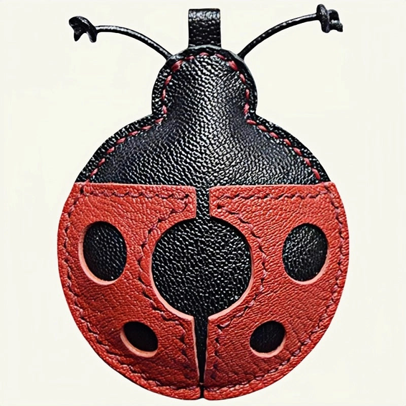 Handcrafted Ladybug Leather Bag Charm – Creative Design, French Full-Grain Lambskin, Keychain or Bag Accessory for Women, Minimalist Nature-Inspired Gift