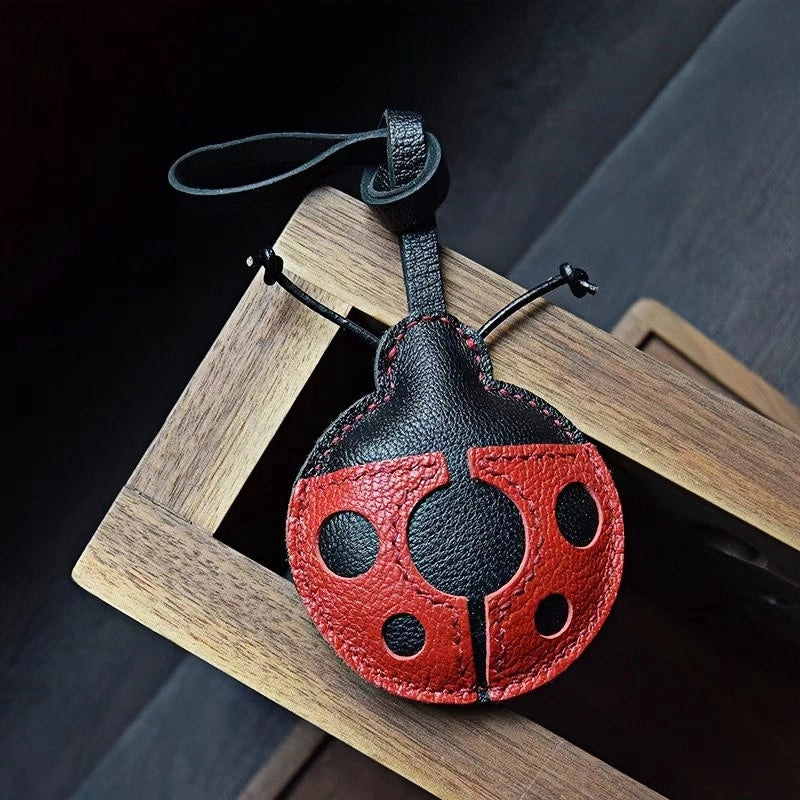 Handcrafted Ladybug Leather Bag Charm – Creative Design, French Full-Grain Lambskin, Keychain or Bag Accessory for Women, Minimalist Nature-Inspired Gift