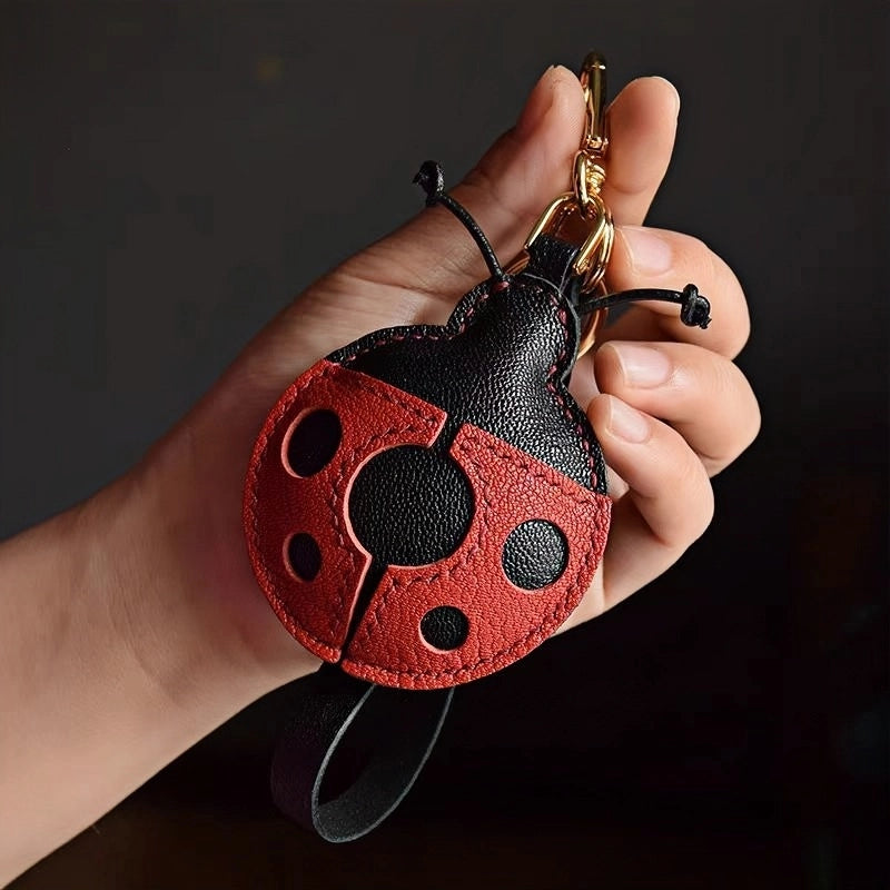 Handcrafted Ladybug Leather Bag Charm – Creative Design, French Full-Grain Lambskin, Keychain or Bag Accessory for Women, Minimalist Nature-Inspired Gift