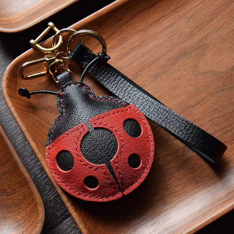 Handcrafted Ladybug Leather Bag Charm – Creative Design, French Full-Grain Lambskin, Keychain or Bag Accessory for Women, Minimalist Nature-Inspired Gift