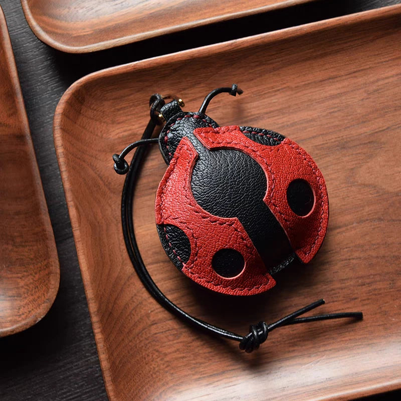 Handcrafted Ladybug Leather Bag Charm – Creative Design, French Full-Grain Lambskin, Keychain or Bag Accessory for Women, Minimalist Nature-Inspired Gift