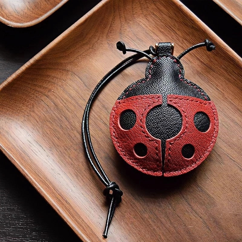 Handcrafted Ladybug Leather Bag Charm – Creative Design, French Full-Grain Lambskin, Keychain or Bag Accessory for Women, Minimalist Nature-Inspired Gift