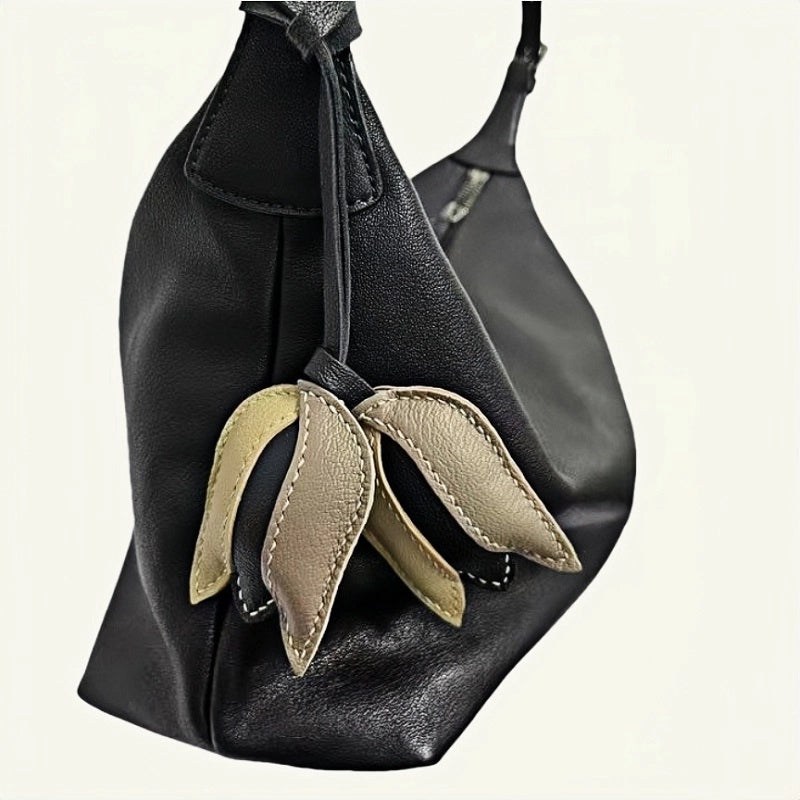 Morandi Tulip – Original Handcrafted Leather Bag Charm, Minimalist Design, French Goatskin Keychain, Elegant Gift for Her