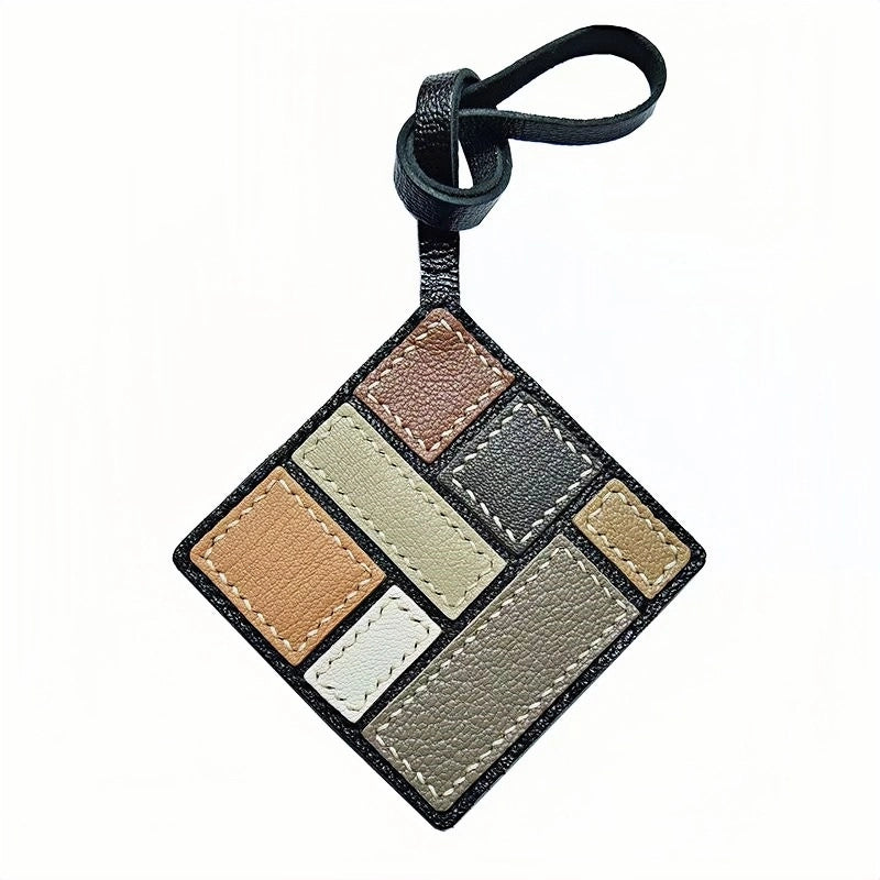 Mondrian-Inspired Geometric Leather Bag Charm, Handcrafted Art Accessory for Women, Minimalist Design, Unique Small Gift