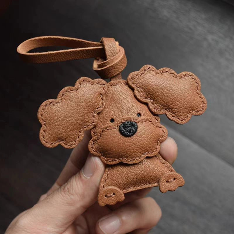 Handcrafted Teddy Leather Bag Charm – Full-Grain Lambskin, Cute Key Accessory, Minimalist and Adorable Gift for Her