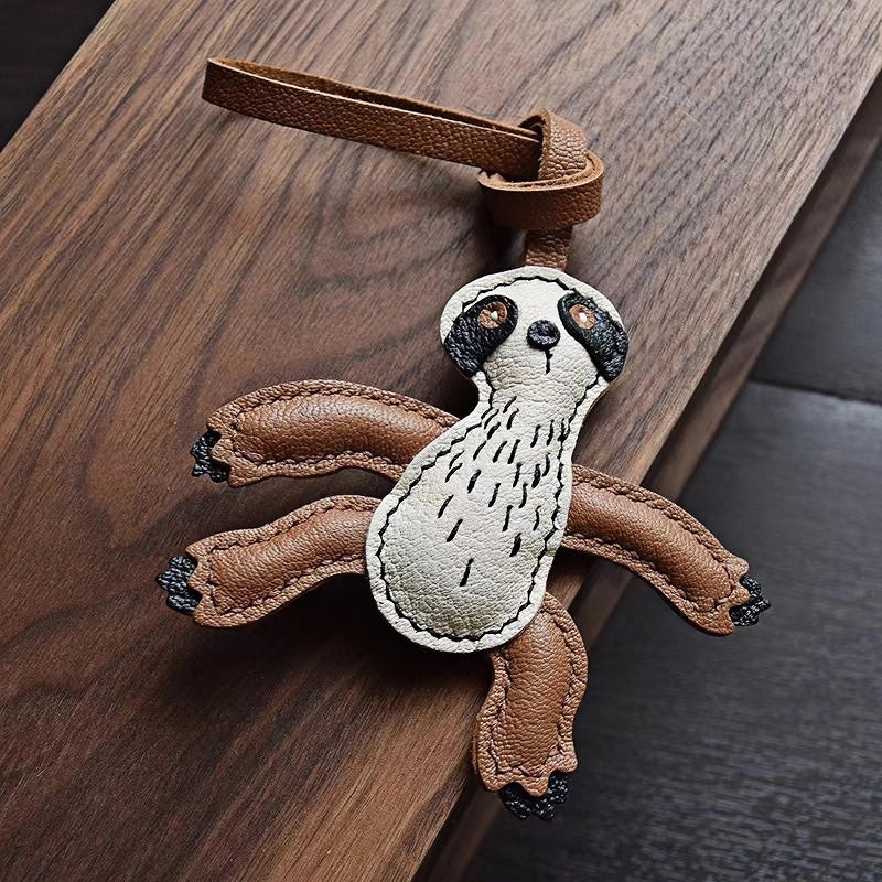 Designer Original Folivora Sloth Handmade Leather Bag Charm, Unique Keychain for Car or Bag, Small-Batch Artistic Accessory