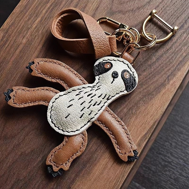 Designer Original Folivora Sloth Handmade Leather Bag Charm, Unique Keychain for Car or Bag, Small-Batch Artistic Accessory