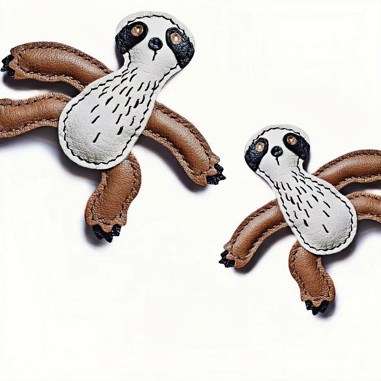 Designer Original Folivora Sloth Handmade Leather Bag Charm, Unique Keychain for Car or Bag, Small-Batch Artistic Accessory