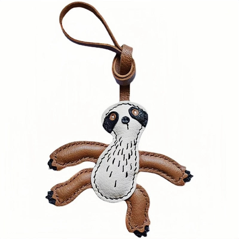 Designer Original Folivora Sloth Handmade Leather Bag Charm, Unique Keychain for Car or Bag, Small-Batch Artistic Accessory