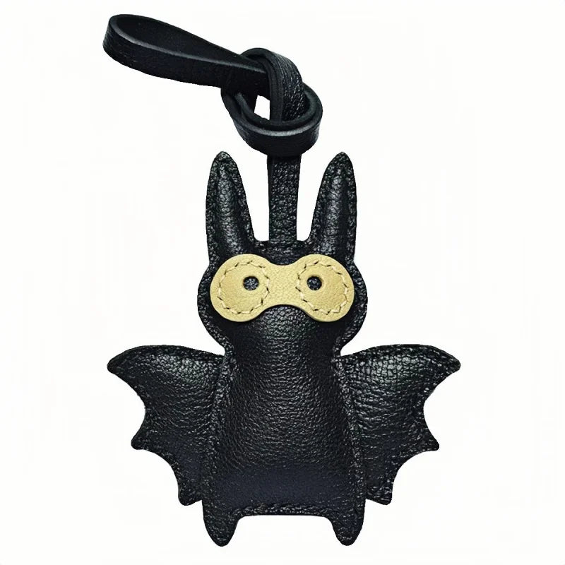 Handcrafted Black Leather Bat Charm – Playful Halloween-Inspired Keychain and Bag Accessory