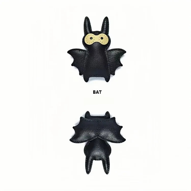 Handcrafted Black Leather Bat Charm – Playful Halloween-Inspired Keychain and Bag Accessory