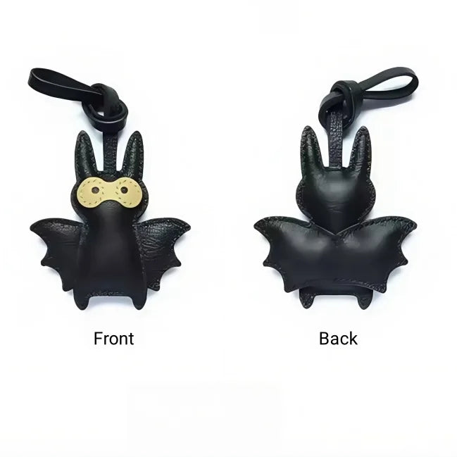 Handcrafted Black Leather Bat Charm – Playful Halloween-Inspired Keychain and Bag Accessory