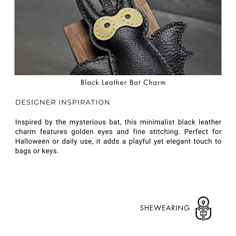 Handcrafted Black Leather Bat Charm – Playful Halloween-Inspired Keychain and Bag Accessory