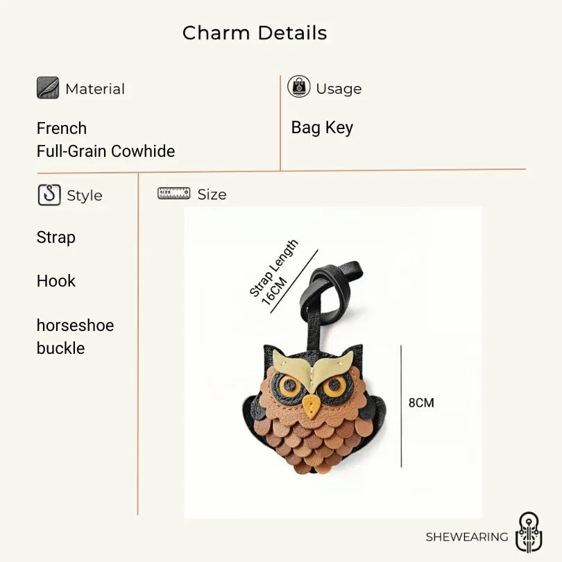 Handcrafted Owl Leather Bag Charm | Keychain | Premium Quality | Unique and Sophisticated Design