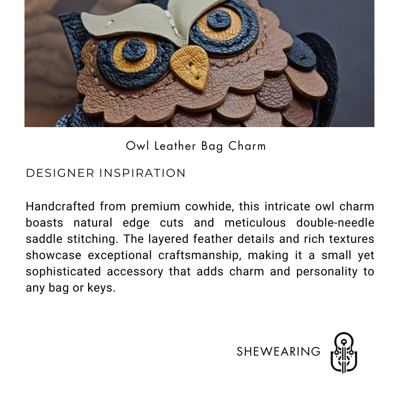 Handcrafted Owl Leather Bag Charm | Keychain | Premium Quality | Unique and Sophisticated Design