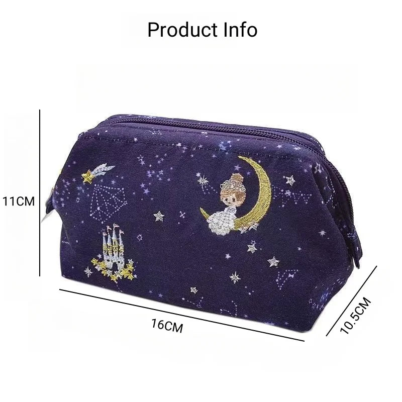 Whimsical Embroidered Fairy Princess Starry Sky Makeup Bag | Spacious and Portable Toiletry Organizer