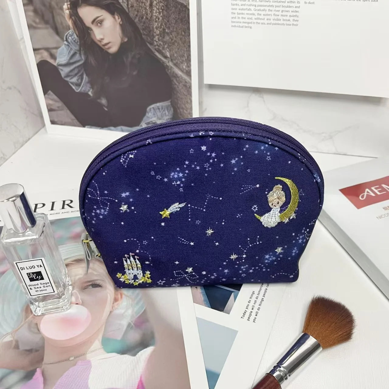 Whimsical Embroidered Fairy Princess Starry Sky Makeup Bag | Spacious and Portable Toiletry Organizer