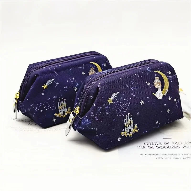 Whimsical Embroidered Fairy Princess Starry Sky Makeup Bag | Spacious and Portable Toiletry Organizer