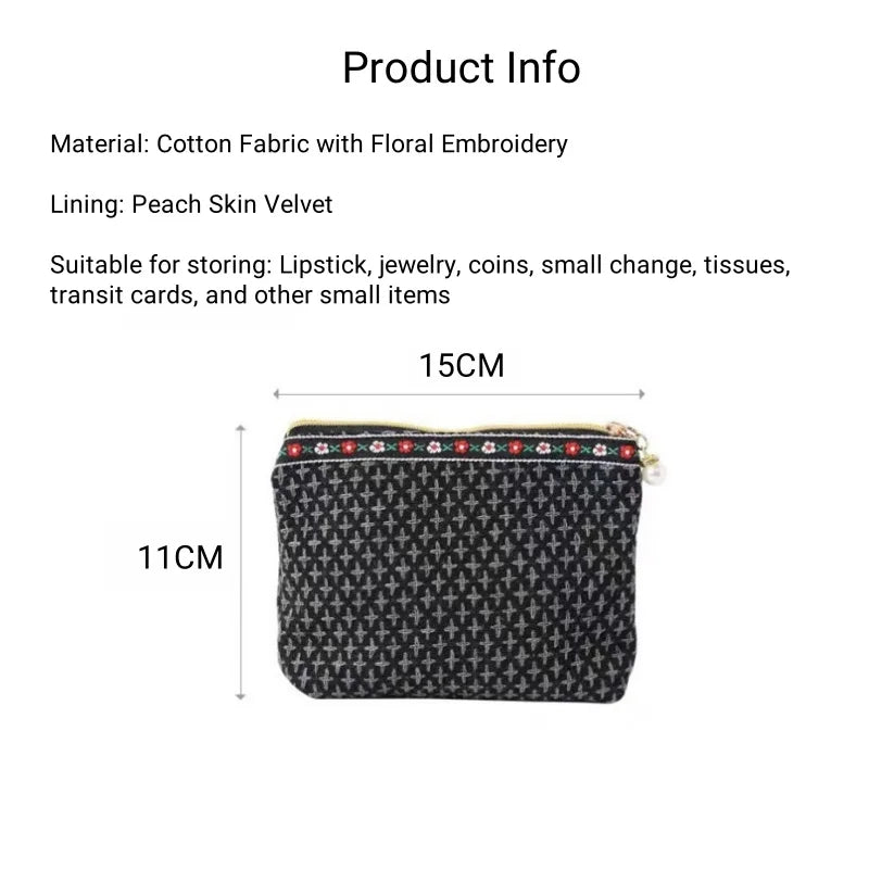 Classic Cross-Stitch Embroidered Portable Organizer, Jewelry and Lipstick Compact Pouch