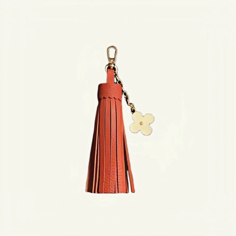 Elegant Long Lambskin Tassel Bag Charm – Handcrafted DIY Accessory for Women’s Handbags and Keys