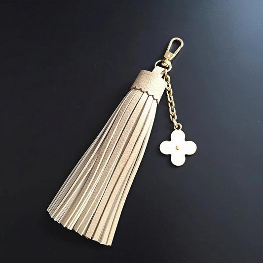 Elegant Long Lambskin Tassel Bag Charm – Handcrafted DIY Accessory for Women’s Handbags and Keys