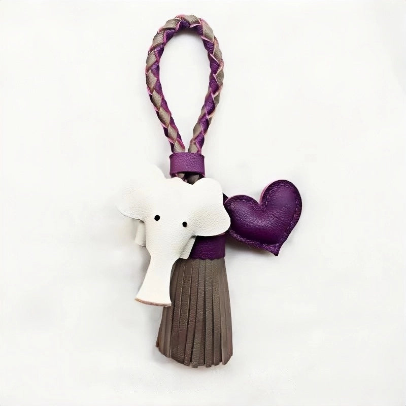 Genuine Leather Tassel Elephant Bag Charm – Cute Heart Design, Handmade Accessory for Bags and Keys, Fashionable and Versatile Gift for Women