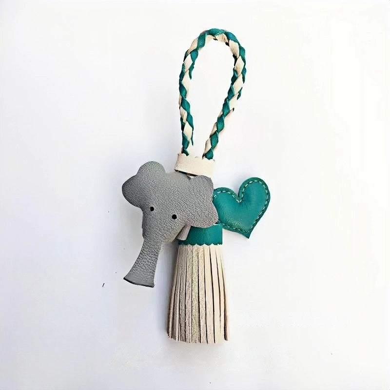 Genuine Leather Tassel Elephant Bag Charm – Cute Heart Design, Handmade Accessory for Bags and Keys, Fashionable and Versatile Gift for Women