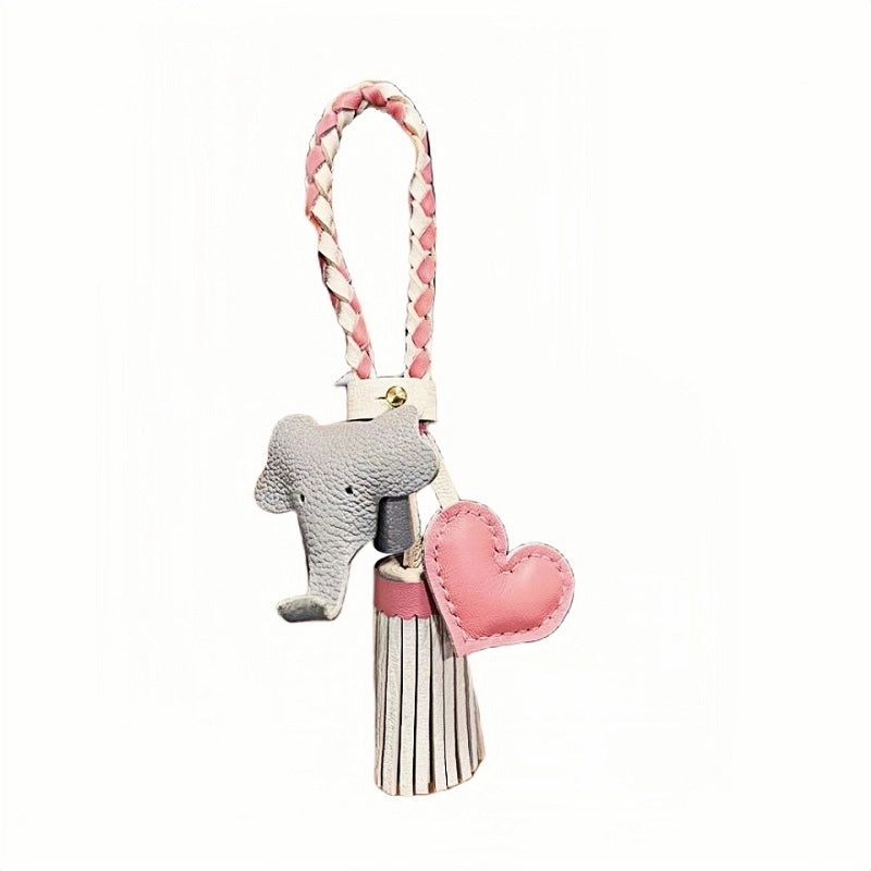 Genuine Leather Tassel Elephant Bag Charm – Cute Heart Design, Handmade Accessory for Bags and Keys, Fashionable and Versatile Gift for Women