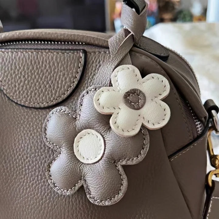 Elegant Sunflower Charm - Dual-Flower and Triple-Flower Multicolor Handmade Genuine Leather Bag, Backpack Accessory, Keychain, Premium Gift