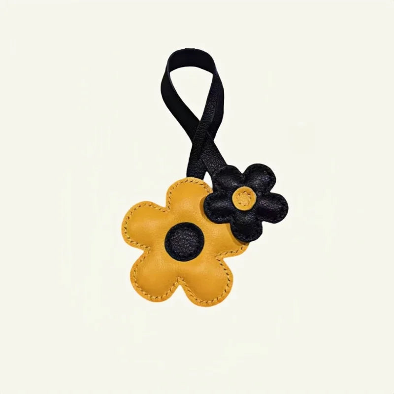 Elegant Sunflower Charm - Dual-Flower and Triple-Flower Multicolor Handmade Genuine Leather Bag, Backpack Accessory, Keychain, Premium Gift