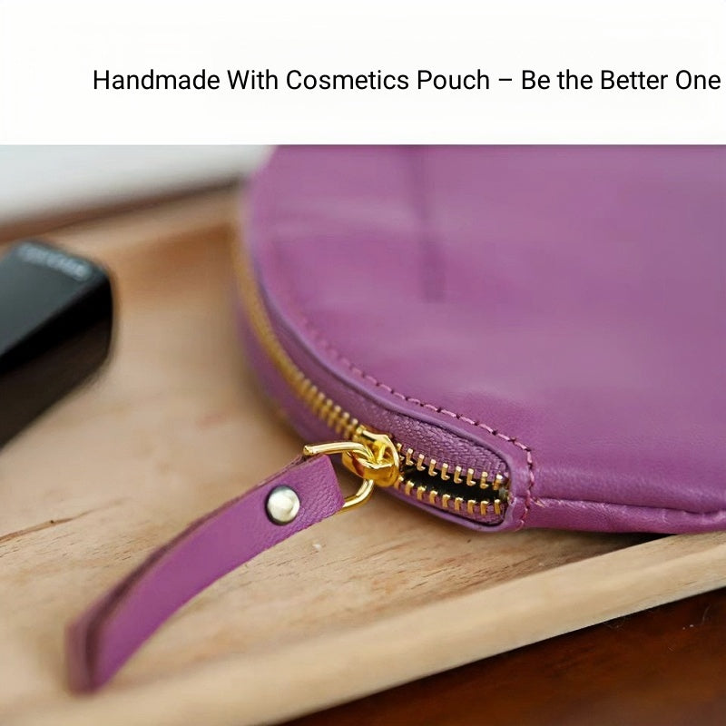 Purple Genuine Leather Lipstick Handheld Pouch - Vintage Mini Sheepskin Zipper Makeup Touch-Up Bag for Women