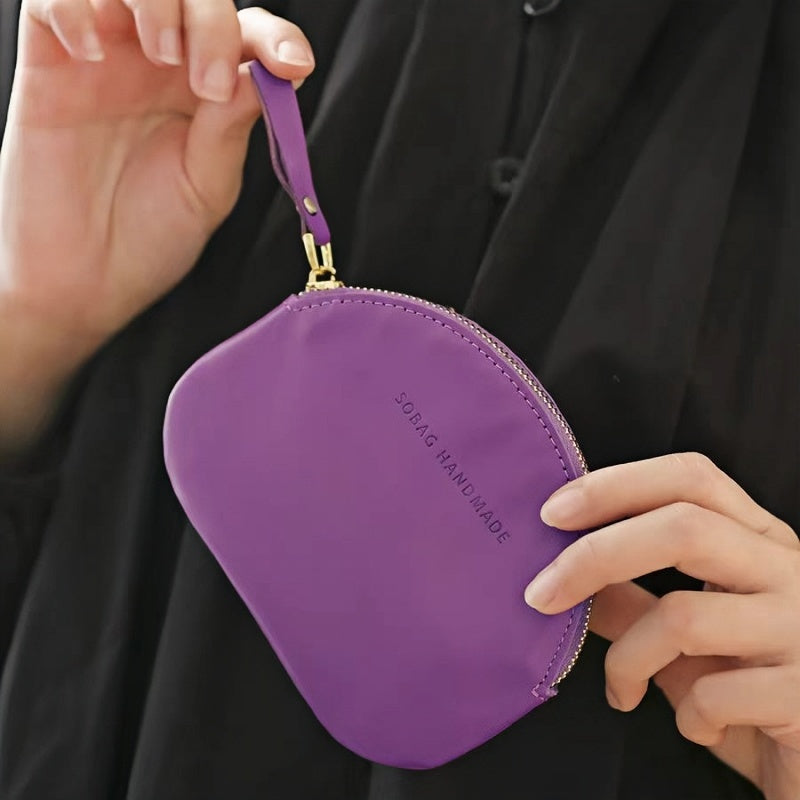 Purple Genuine Leather Lipstick Handheld Pouch - Vintage Mini Sheepskin Zipper Makeup Touch-Up Bag for Women