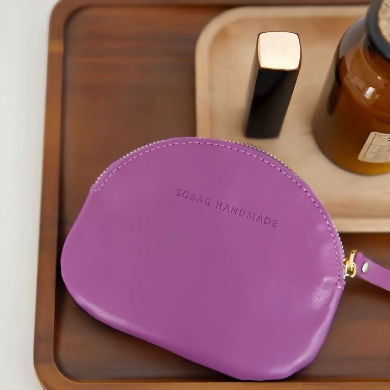 Purple Genuine Leather Lipstick Handheld Pouch - Vintage Mini Sheepskin Zipper Makeup Touch-Up Bag for Women