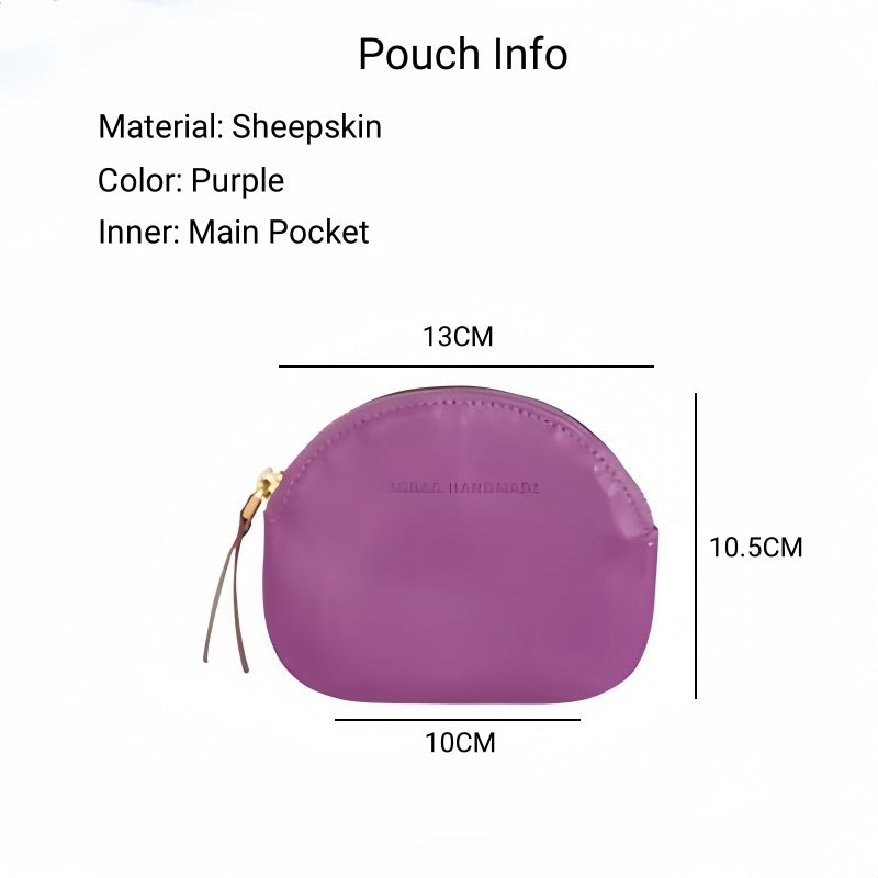 Purple Genuine Leather Lipstick Handheld Pouch - Vintage Mini Sheepskin Zipper Makeup Touch-Up Bag for Women