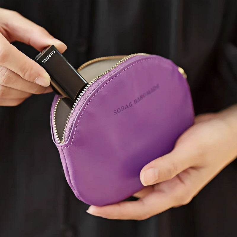 Purple Genuine Leather Lipstick Handheld Pouch - Vintage Mini Sheepskin Zipper Makeup Touch-Up Bag for Women