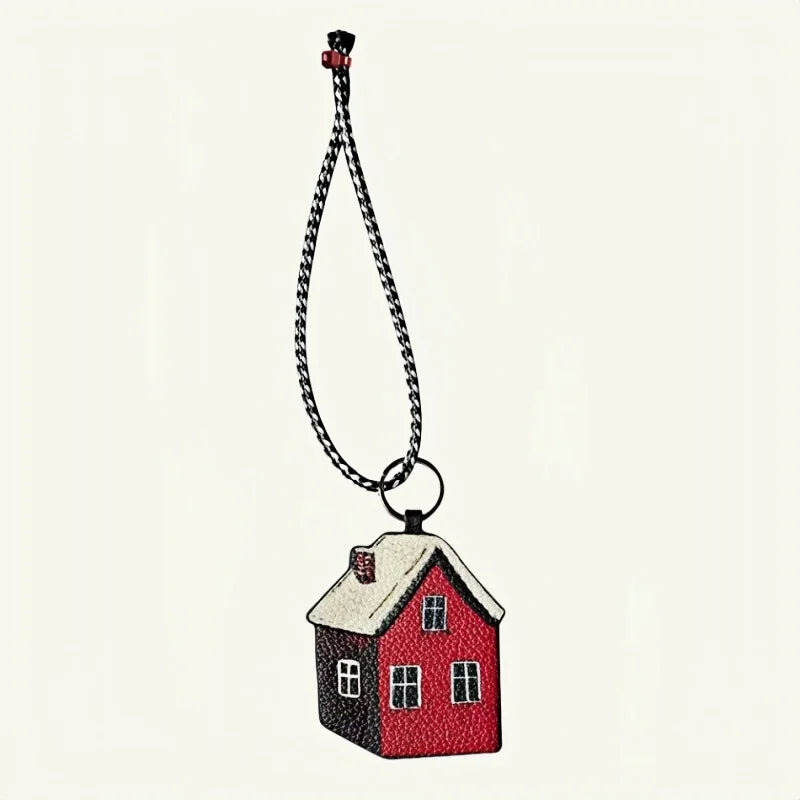 Cozy Home Leather Charm – Double-Sided 3D Red House Keychain and Bag Accessory