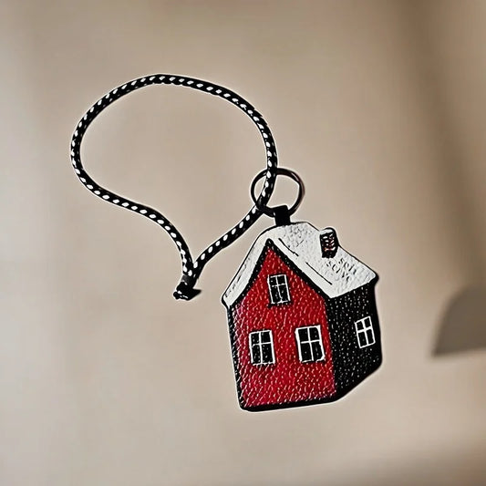 Cozy Home Leather Charm – Double-Sided 3D Red House Keychain and Bag Accessory