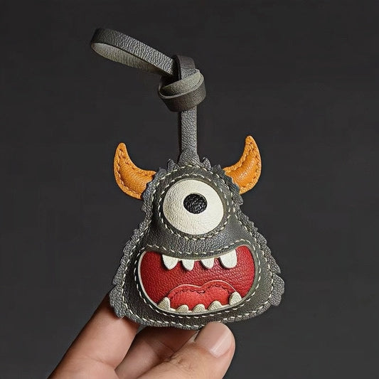 Handcrafted Playful Monster Bag Charm – French Full-Grain Goatskin, Creative Fun Design, Keychain and Bag Accessory, Perfect for Unique Gifting