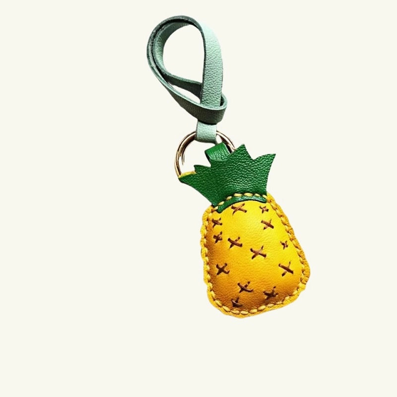 Pineapple Tassel Bag Charm – Handcrafted Full-Grain Lambskin Keychain, Tropical Style, Cute and Colorful Gift for Women and Friends