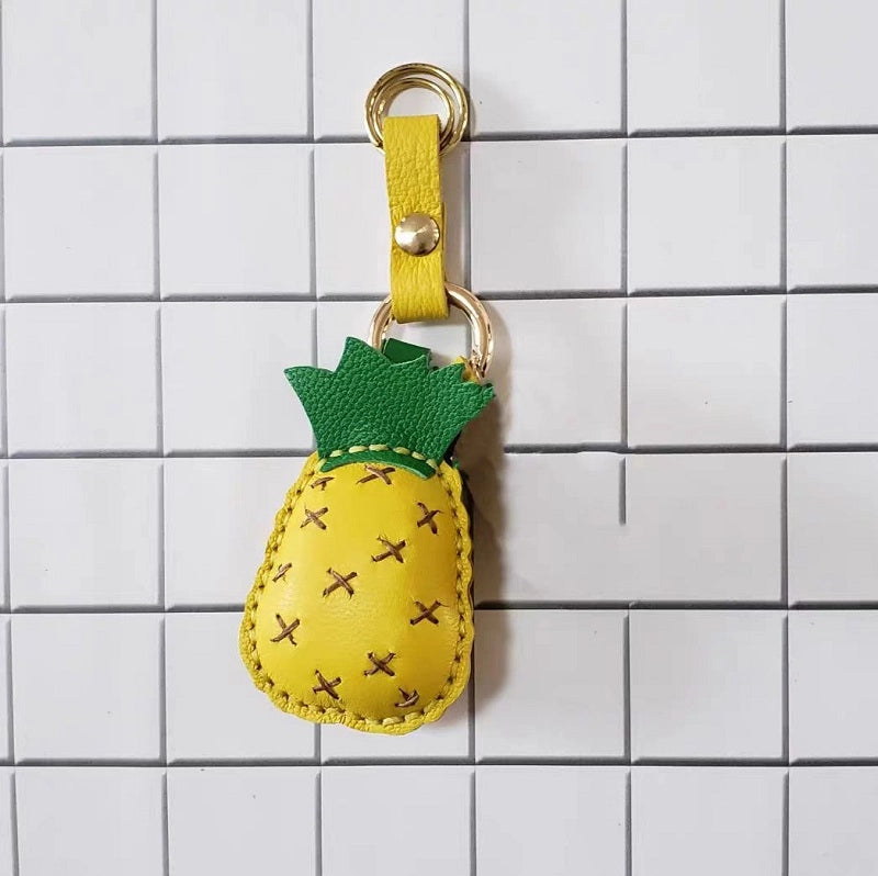 Pineapple Tassel Bag Charm – Handcrafted Full-Grain Lambskin Keychain, Tropical Style, Cute and Colorful Gift for Women and Friends