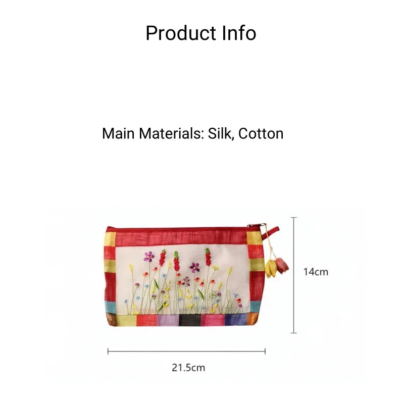 Korean-Style Embroidered Makeup Bag | Multipurpose Travel Pouch with Zipper | Elegant Handheld Organizer