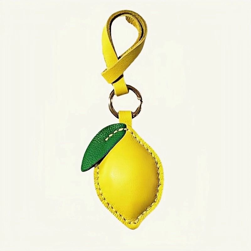 Handcrafted Lemon Bag Charm – Full-Grain Lambskin Key Accessory with Tassel, Artisan Design, Ideal Gift for Couples and Friends