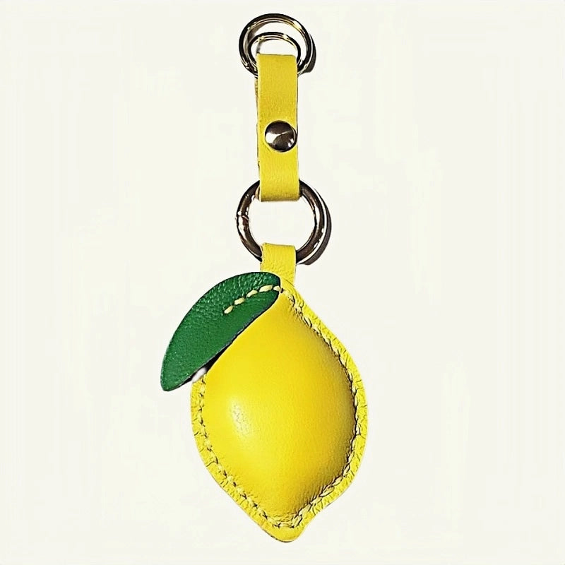 Handcrafted Lemon Bag Charm – Full-Grain Lambskin Key Accessory with Tassel, Artisan Design, Ideal Gift for Couples and Friends