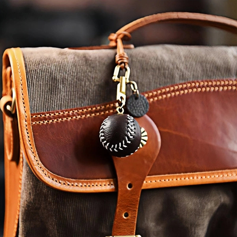 Handcrafted Leather Baseball Bag Charm – Genuine Cowhide, Keychain or Bag Accessory, Thoughtful Gift for Sports Lovers