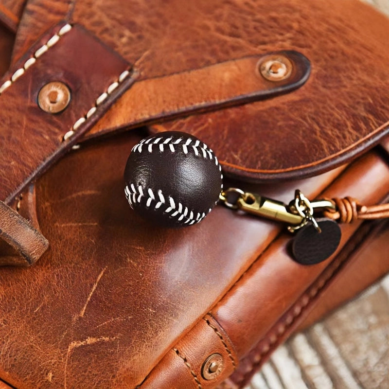 Handcrafted Leather Baseball Bag Charm – Genuine Cowhide, Keychain or Bag Accessory, Thoughtful Gift for Sports Lovers