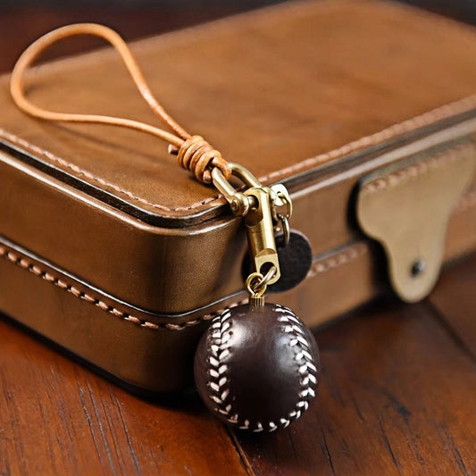 Handcrafted Leather Baseball Bag Charm – Genuine Cowhide, Keychain or Bag Accessory, Thoughtful Gift for Sports Lovers