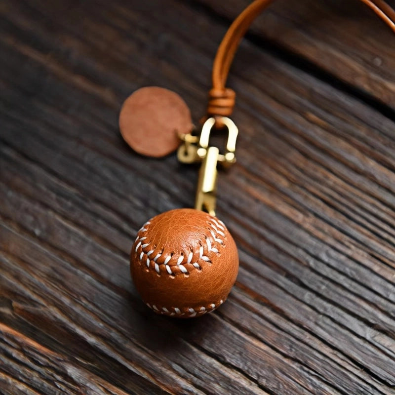 Handcrafted Leather Baseball Bag Charm – Genuine Cowhide, Keychain or Bag Accessory, Thoughtful Gift for Sports Lovers