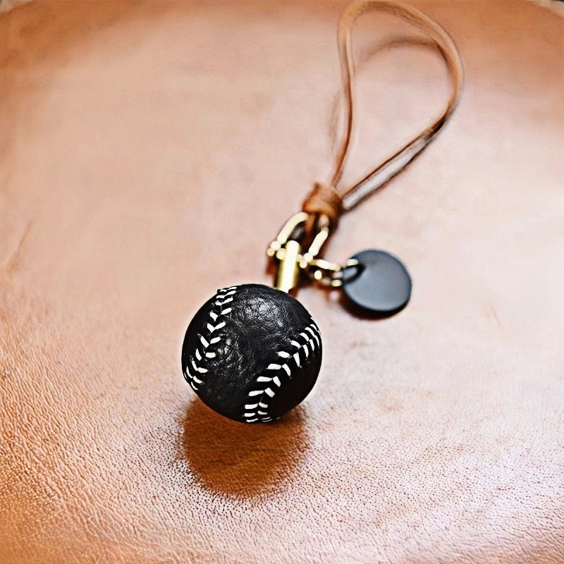 Handcrafted Leather Baseball Bag Charm – Genuine Cowhide, Keychain or Bag Accessory, Thoughtful Gift for Sports Lovers