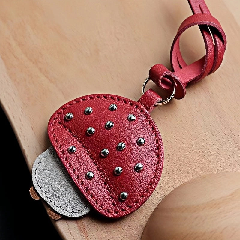 Shiny Red Mushroom Bag Charm – Full-Grain Lambskin, Playful Design, Key Accessory, Whimsical Fairy Tale Gift